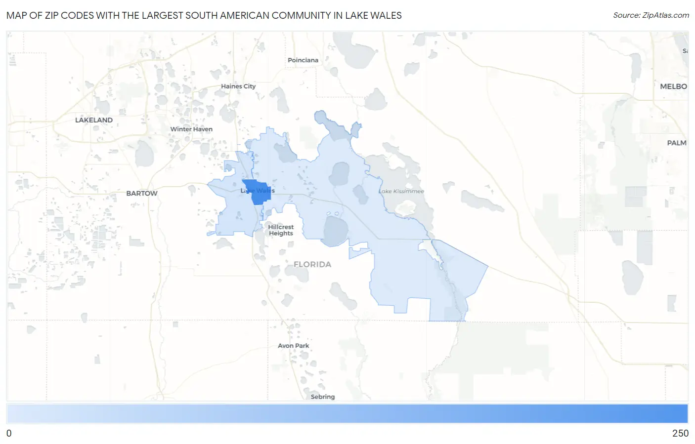 Zip Codes with the Largest South American Community in Lake Wales Map