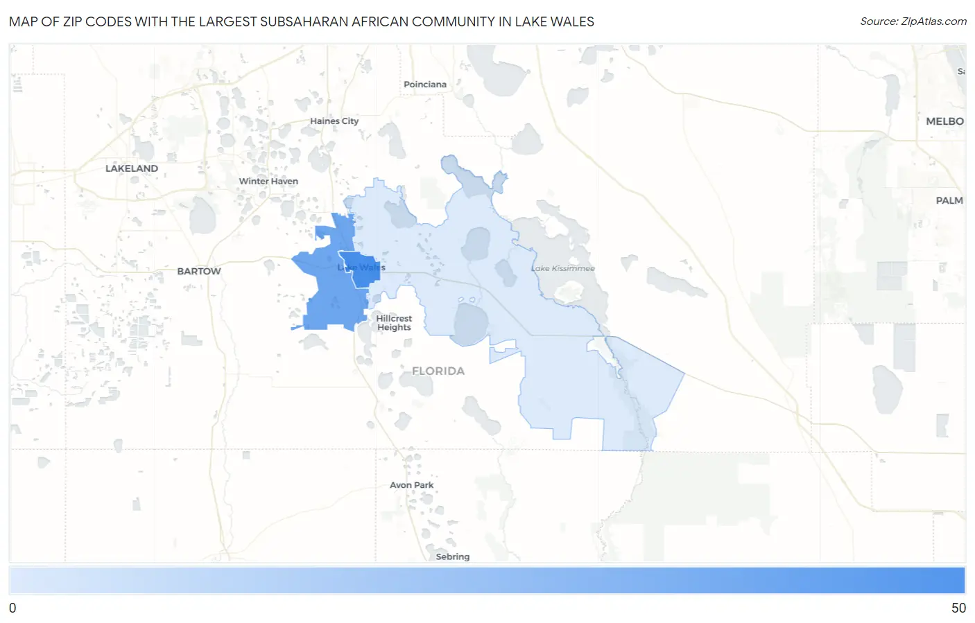 Zip Codes with the Largest Subsaharan African Community in Lake Wales Map