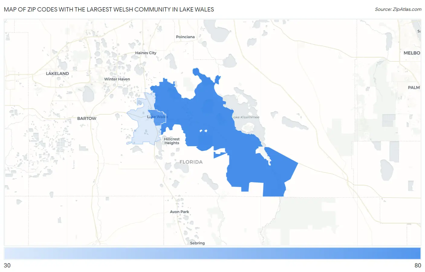 Zip Codes with the Largest Welsh Community in Lake Wales Map
