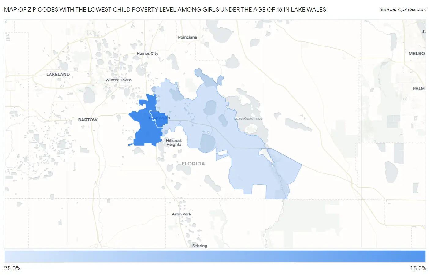 Zip Codes with the Lowest Child Poverty Level Among Girls Under the Age of 16 in Lake Wales Map