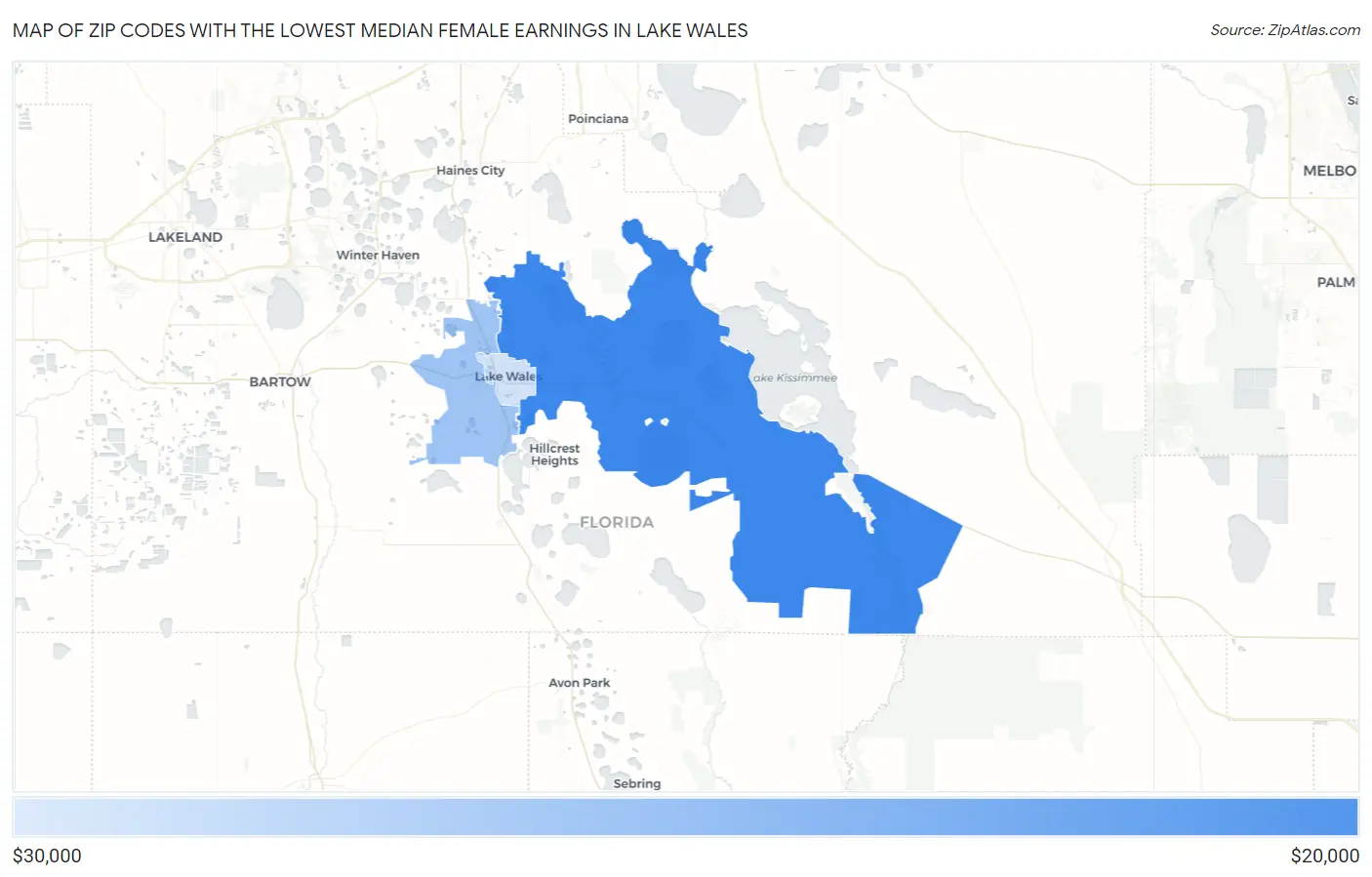 Zip Codes with the Lowest Median Female Earnings in Lake Wales Map