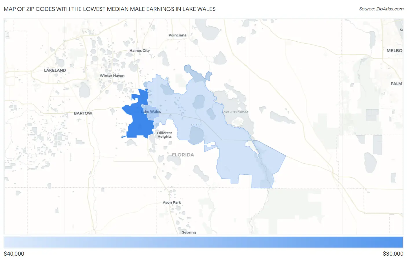 Zip Codes with the Lowest Median Male Earnings in Lake Wales Map