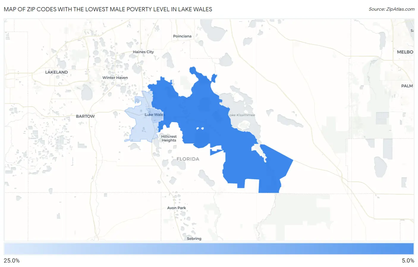 Zip Codes with the Lowest Male Poverty Level in Lake Wales Map