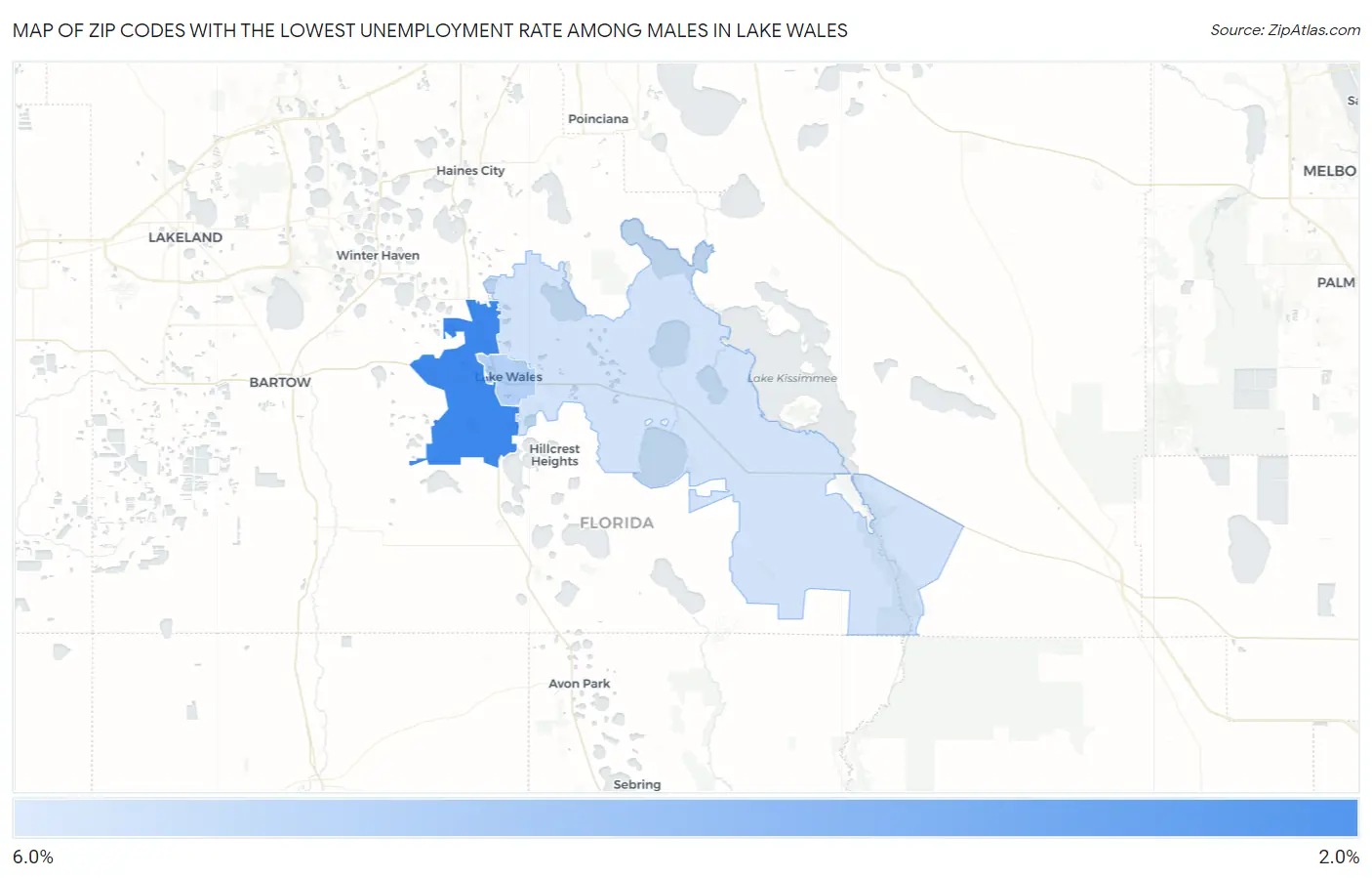 Zip Codes with the Lowest Unemployment Rate Among Males in Lake Wales Map