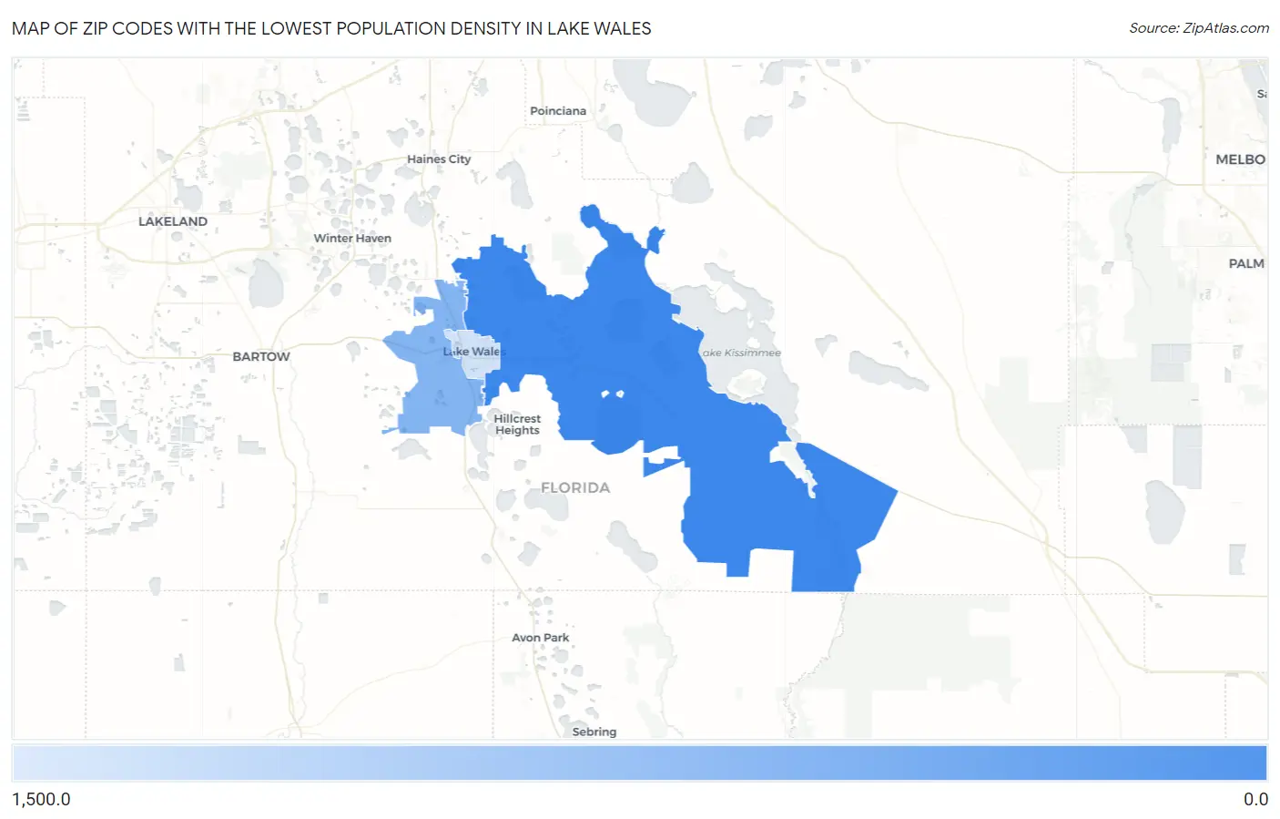 Zip Codes with the Lowest Population Density in Lake Wales Map