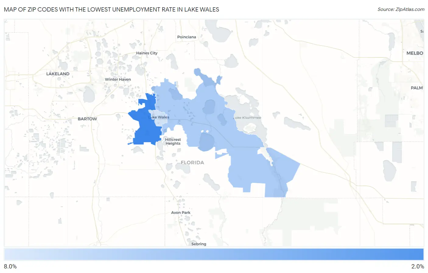 Zip Codes with the Lowest Unemployment Rate in Lake Wales Map