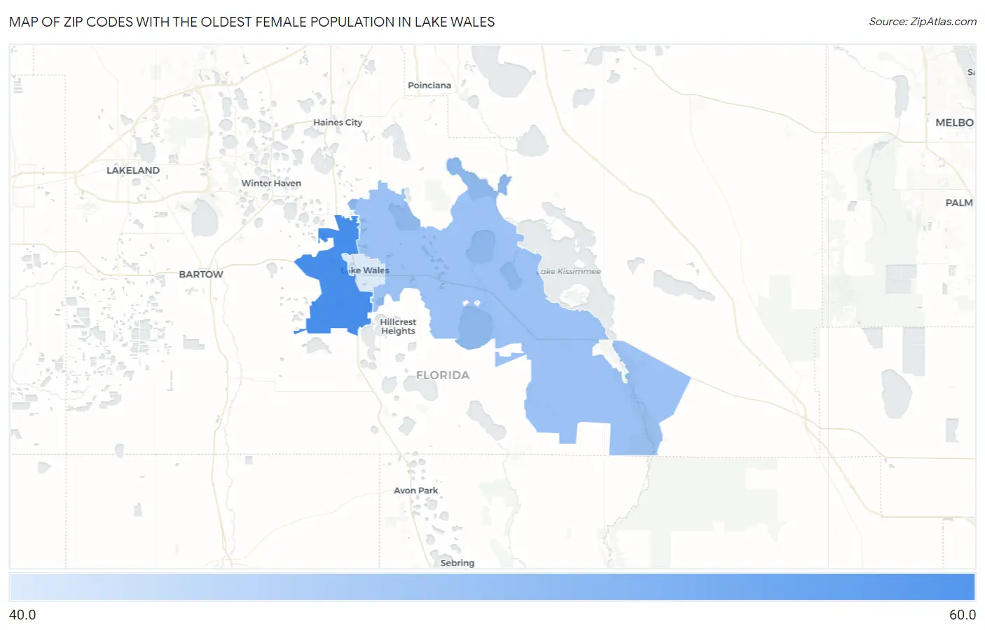 Zip Codes with the Oldest Female Population in Lake Wales Map