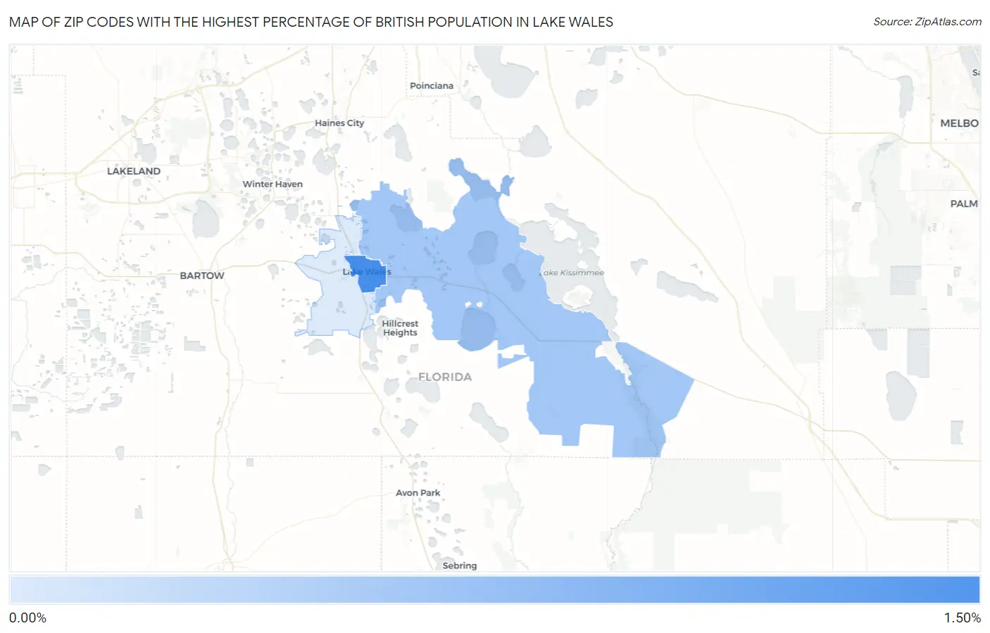 Zip Codes with the Highest Percentage of British Population in Lake Wales Map