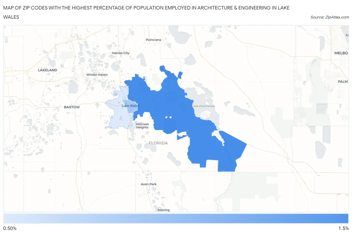Zip Codes with the Highest Percentage of Population Employed in Architecture & Engineering in Lake Wales Map