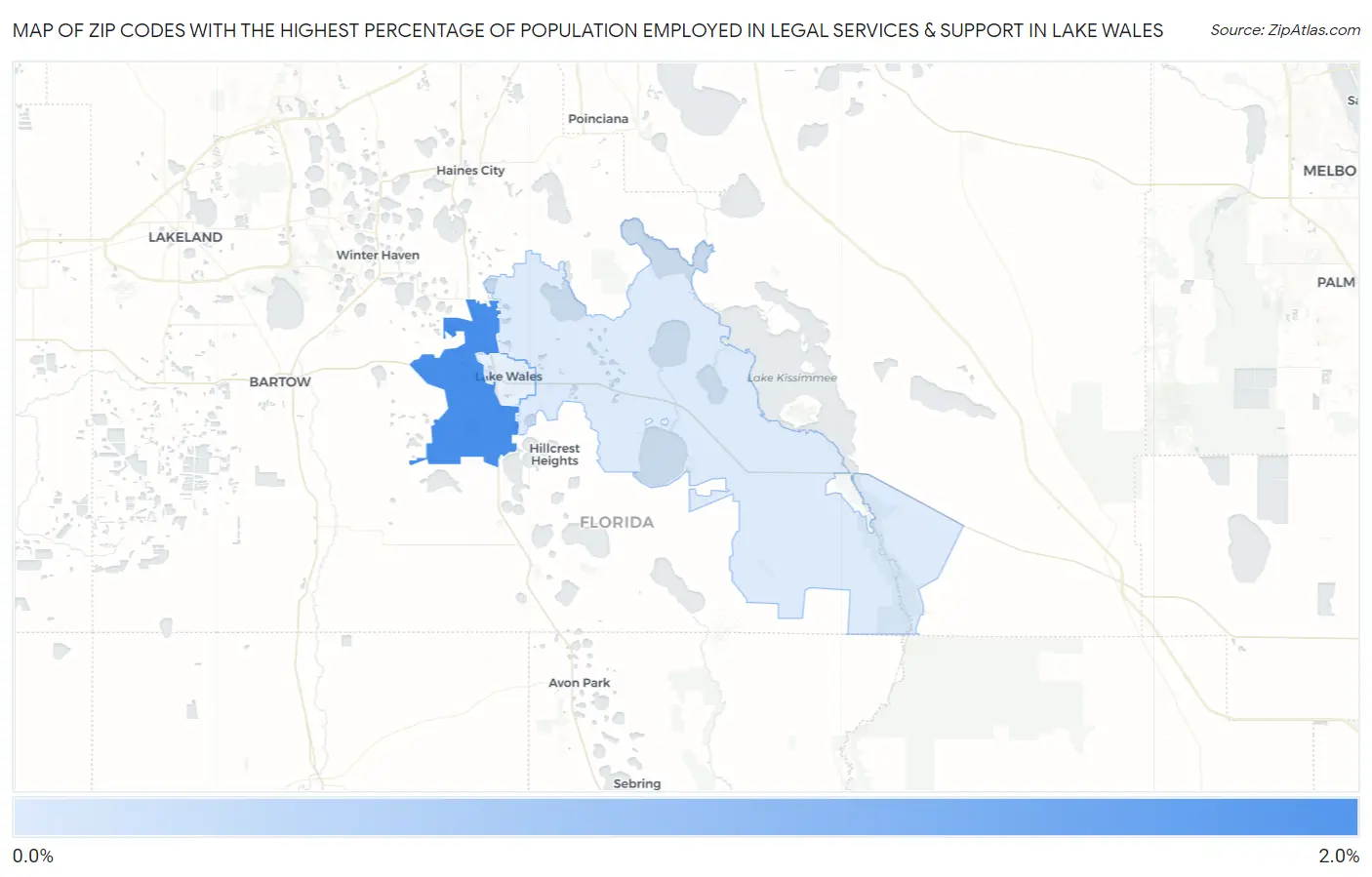 Zip Codes with the Highest Percentage of Population Employed in Legal Services & Support in Lake Wales Map