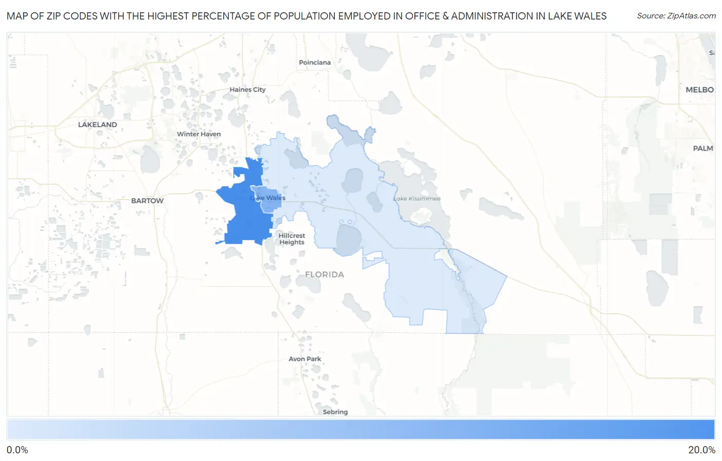 Zip Codes with the Highest Percentage of Population Employed in Office & Administration in Lake Wales Map