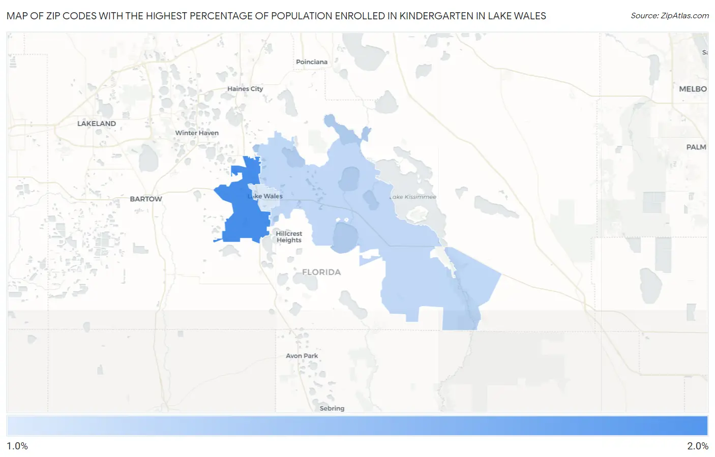 Zip Codes with the Highest Percentage of Population Enrolled in Kindergarten in Lake Wales Map