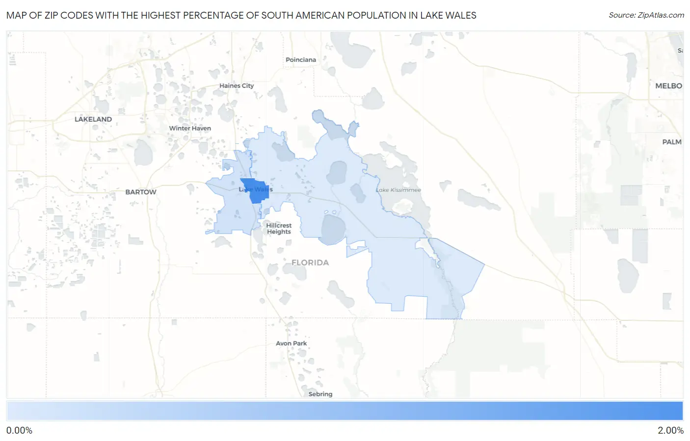 Zip Codes with the Highest Percentage of South American Population in Lake Wales Map