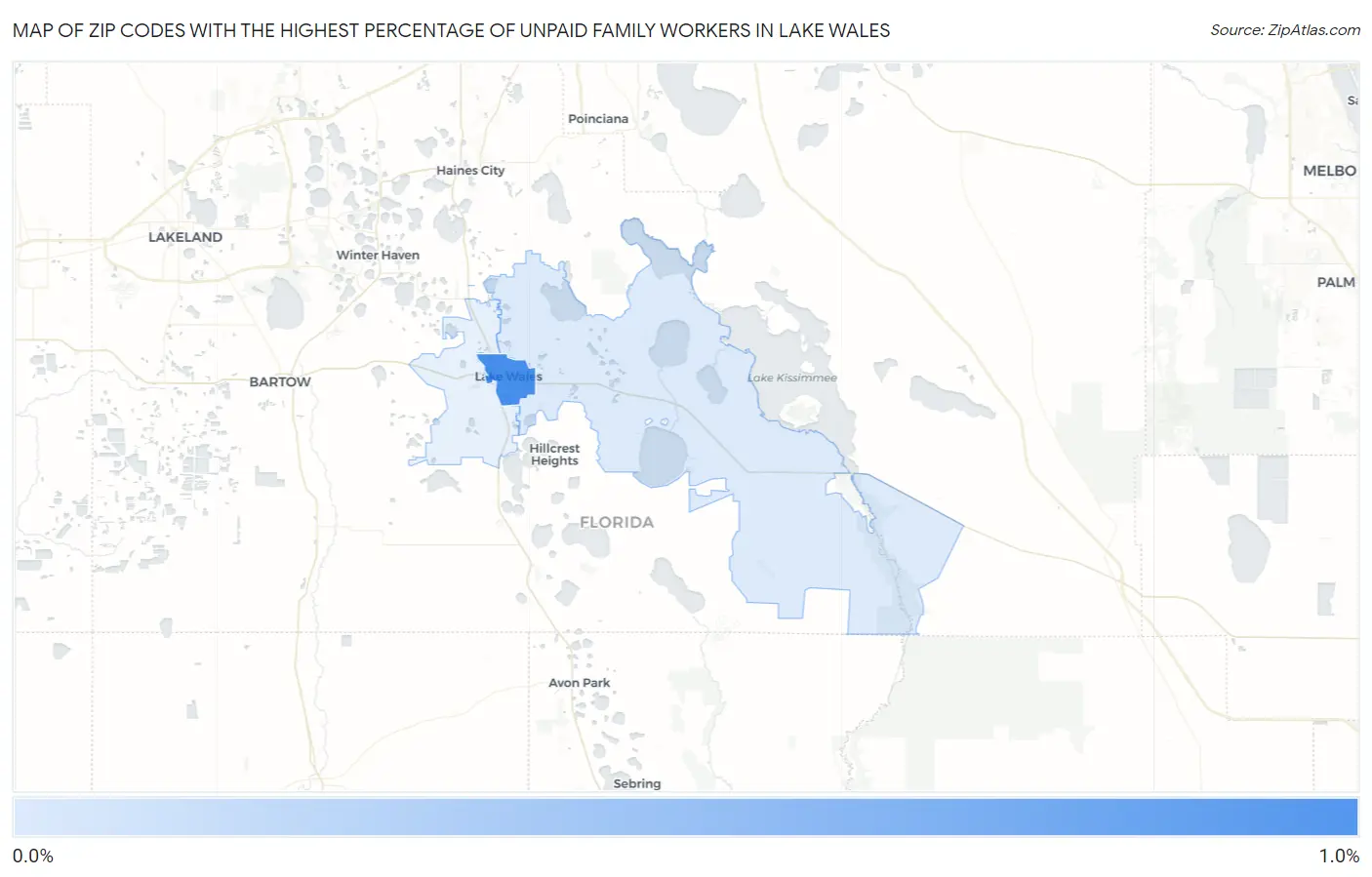 Zip Codes with the Highest Percentage of Unpaid Family Workers in Lake Wales Map