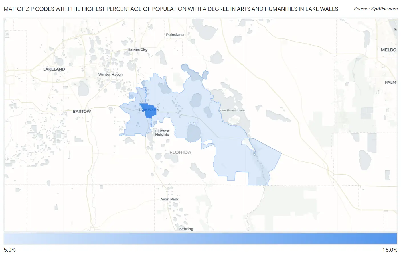 Zip Codes with the Highest Percentage of Population with a Degree in Arts and Humanities in Lake Wales Map