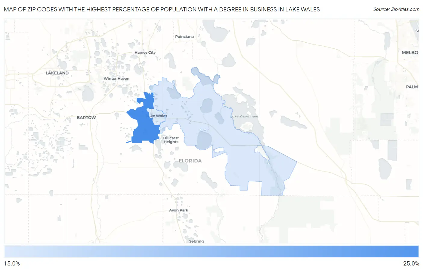 Zip Codes with the Highest Percentage of Population with a Degree in Business in Lake Wales Map