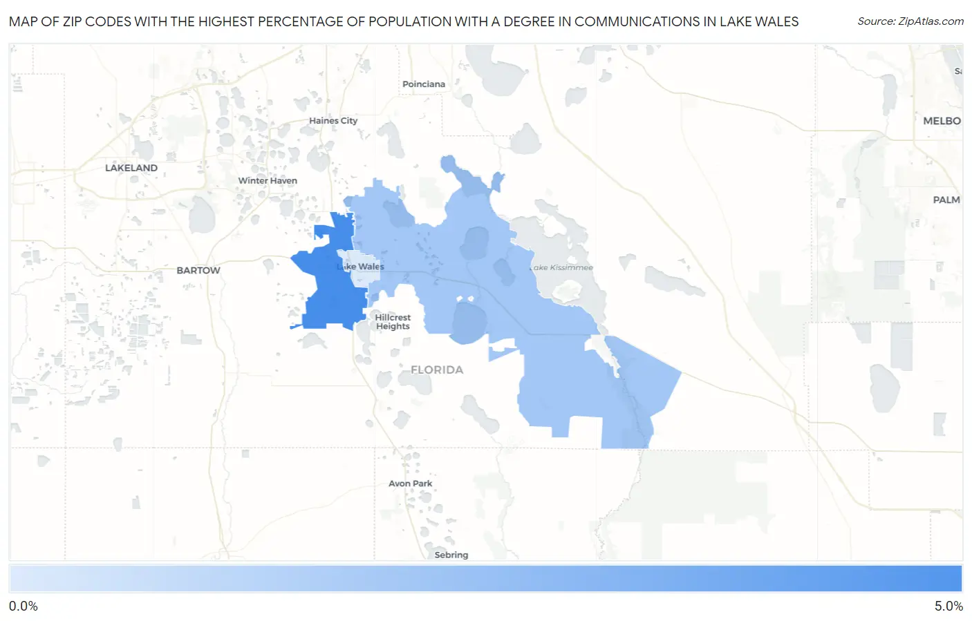 Zip Codes with the Highest Percentage of Population with a Degree in Communications in Lake Wales Map