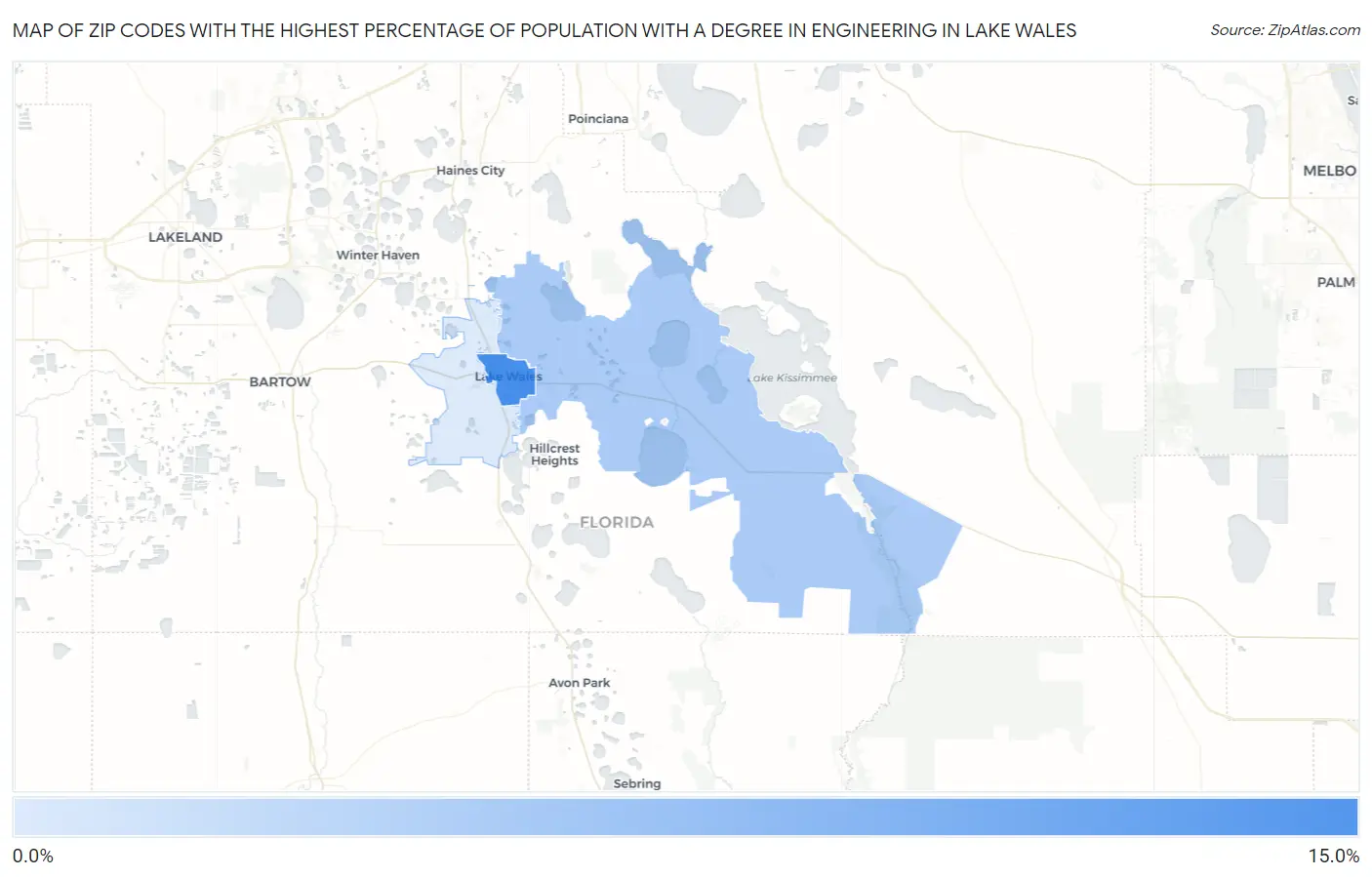 Zip Codes with the Highest Percentage of Population with a Degree in Engineering in Lake Wales Map