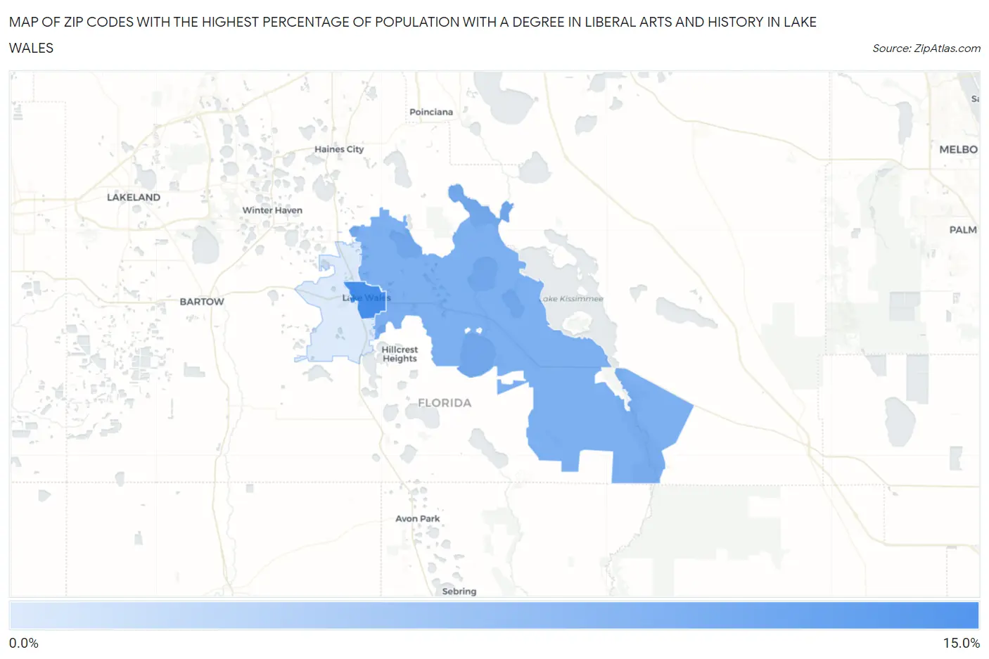 Zip Codes with the Highest Percentage of Population with a Degree in Liberal Arts and History in Lake Wales Map
