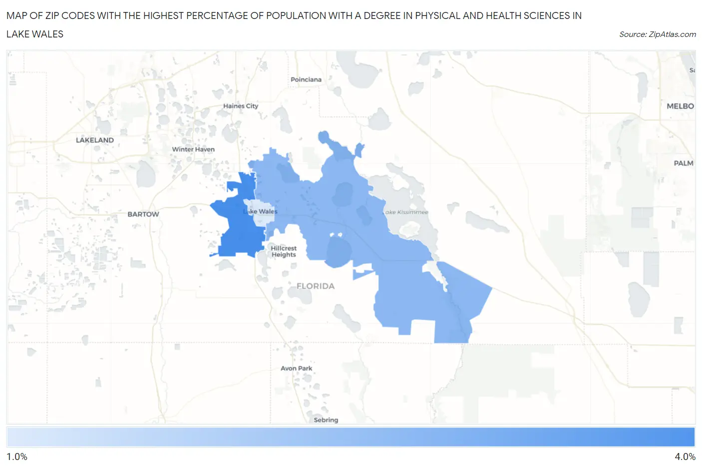 Zip Codes with the Highest Percentage of Population with a Degree in Physical and Health Sciences in Lake Wales Map