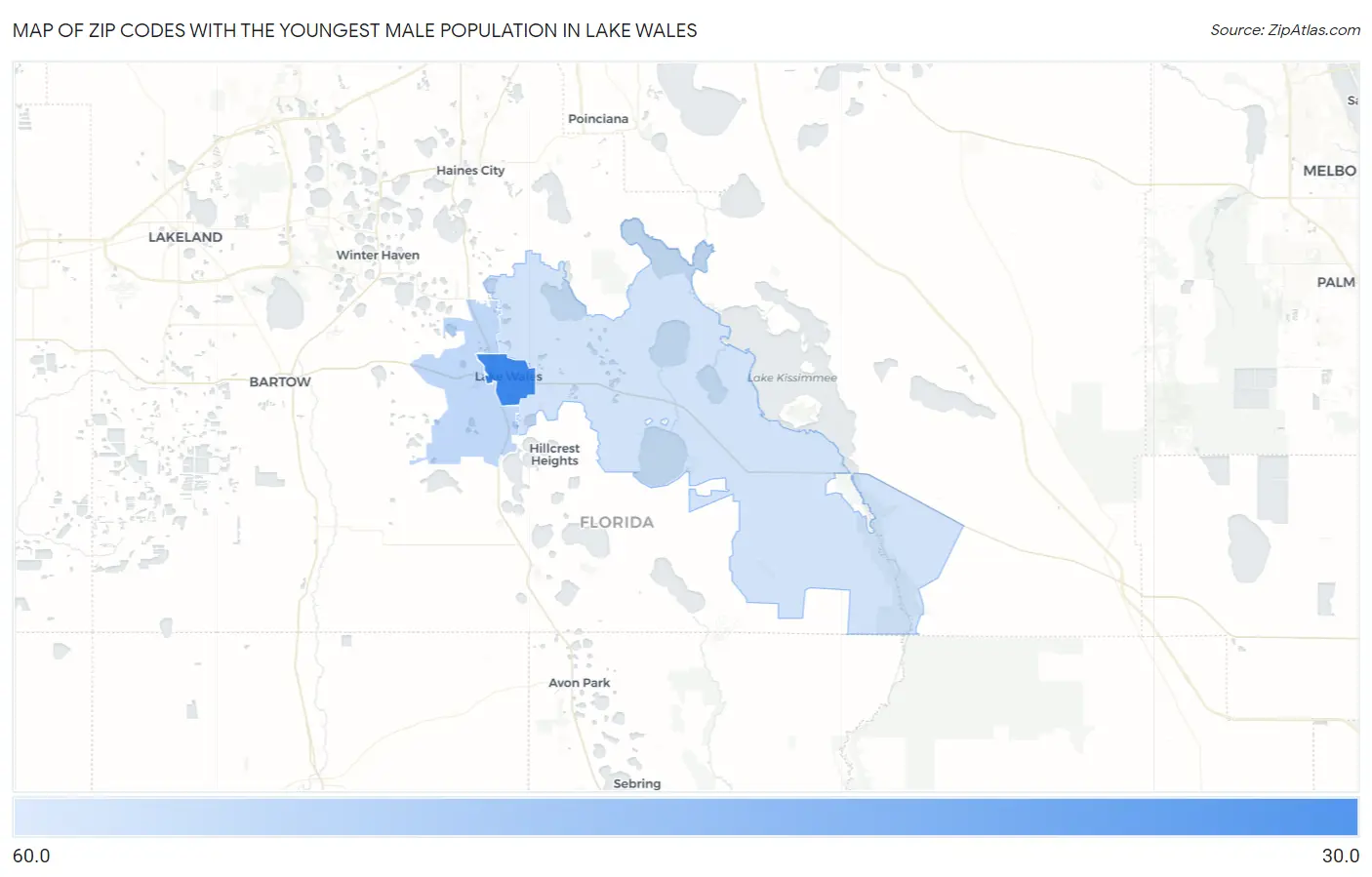 Zip Codes with the Youngest Male Population in Lake Wales Map
