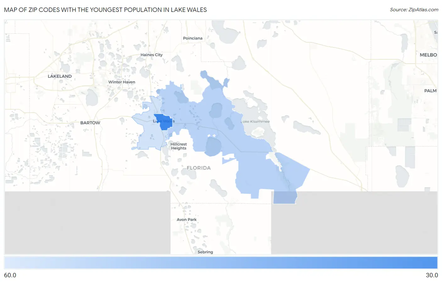 Zip Codes with the Youngest Population in Lake Wales Map