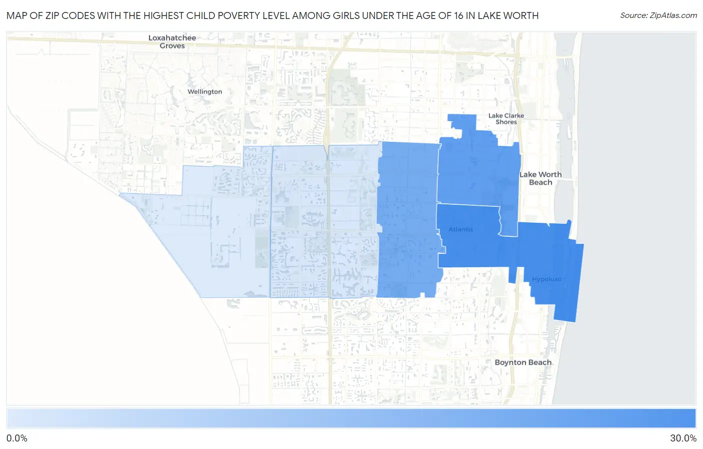 Zip Codes with the Highest Child Poverty Level Among Girls Under the Age of 16 in Lake Worth Map