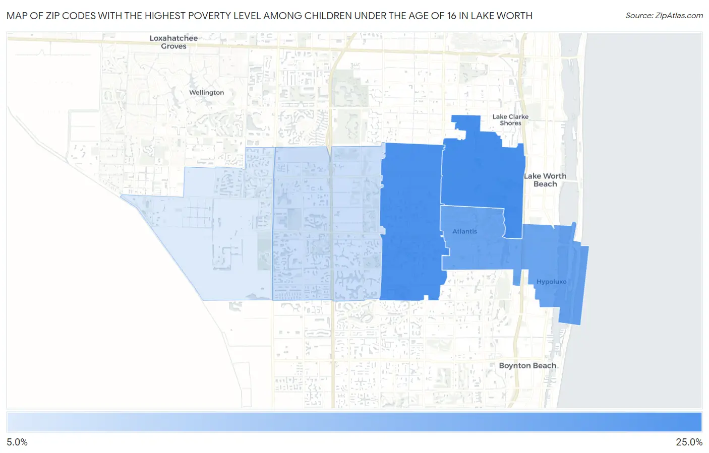 Zip Codes with the Highest Poverty Level Among Children Under the Age of 16 in Lake Worth Map