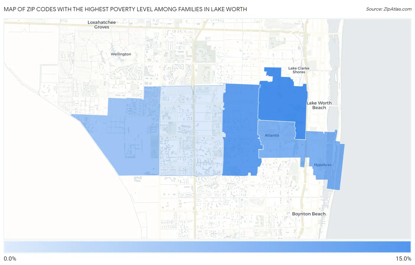 Zip Codes with the Highest Poverty Level Among Families in Lake Worth Map