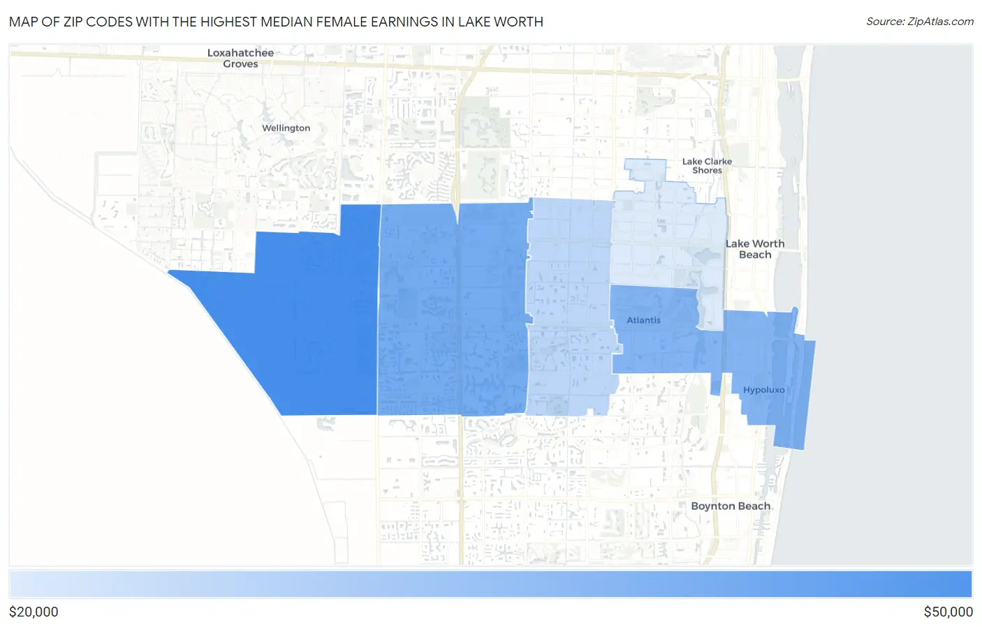 Zip Codes with the Highest Median Female Earnings in Lake Worth Map