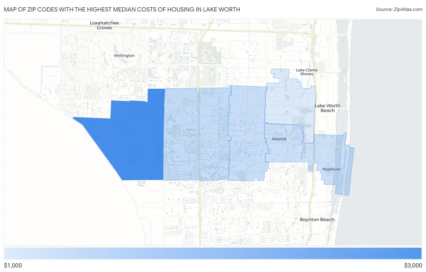 Zip Codes with the Highest Median Costs of Housing in Lake Worth Map