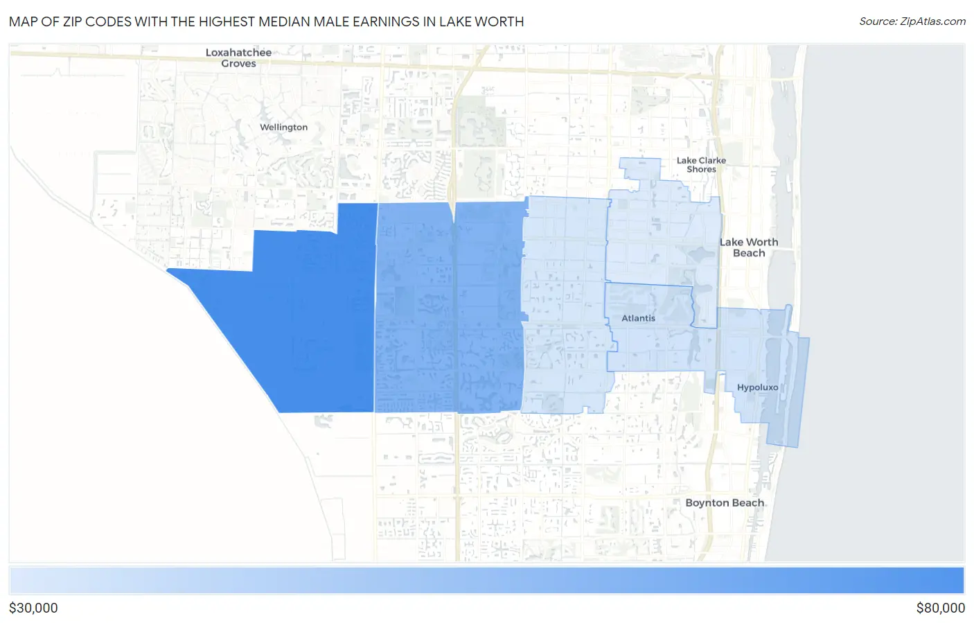 Zip Codes with the Highest Median Male Earnings in Lake Worth Map