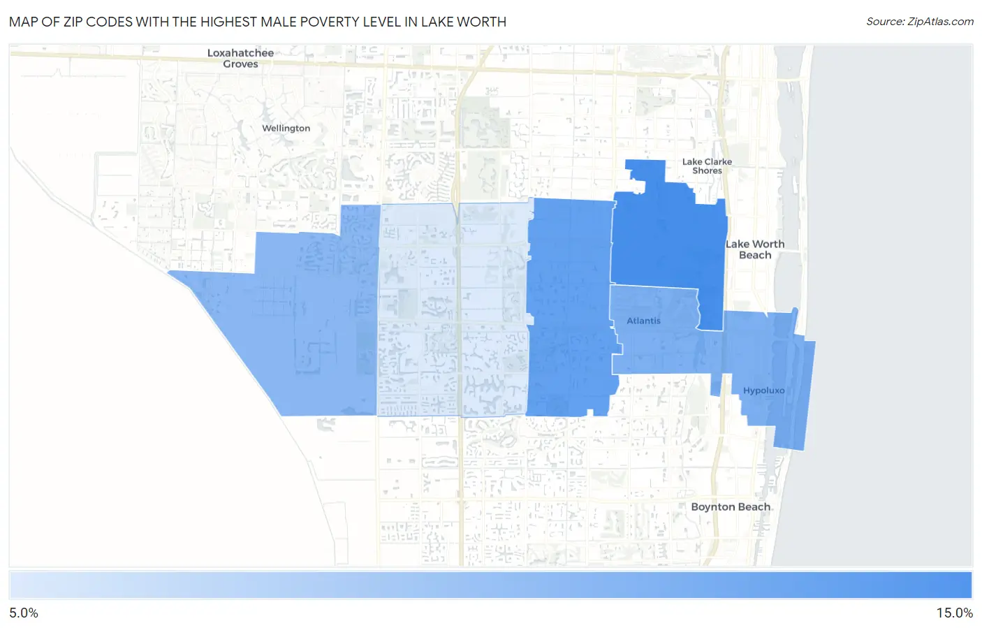 Zip Codes with the Highest Male Poverty Level in Lake Worth Map