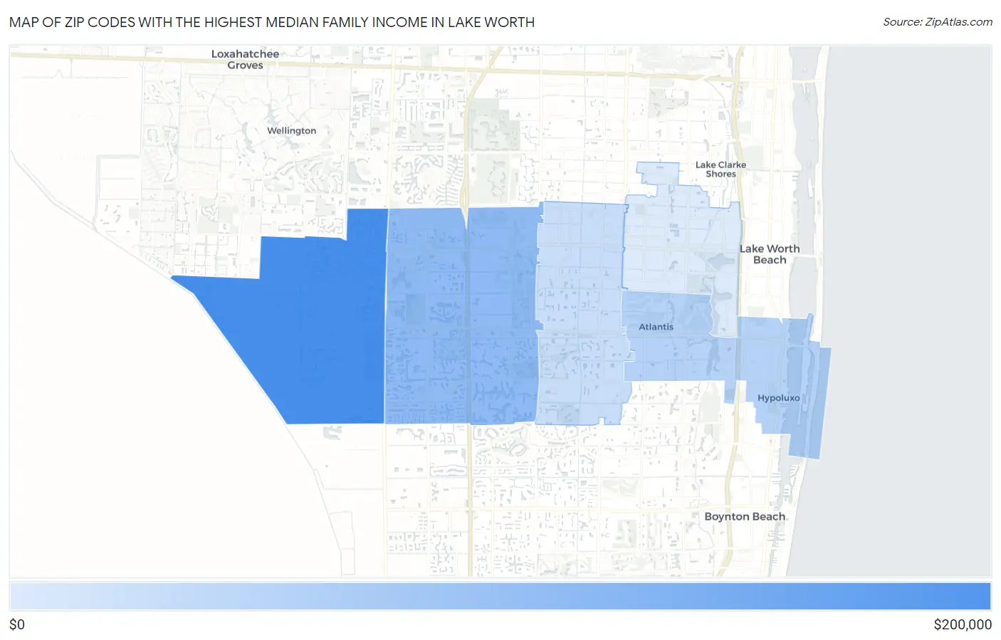Zip Codes with the Highest Median Family Income in Lake Worth Map