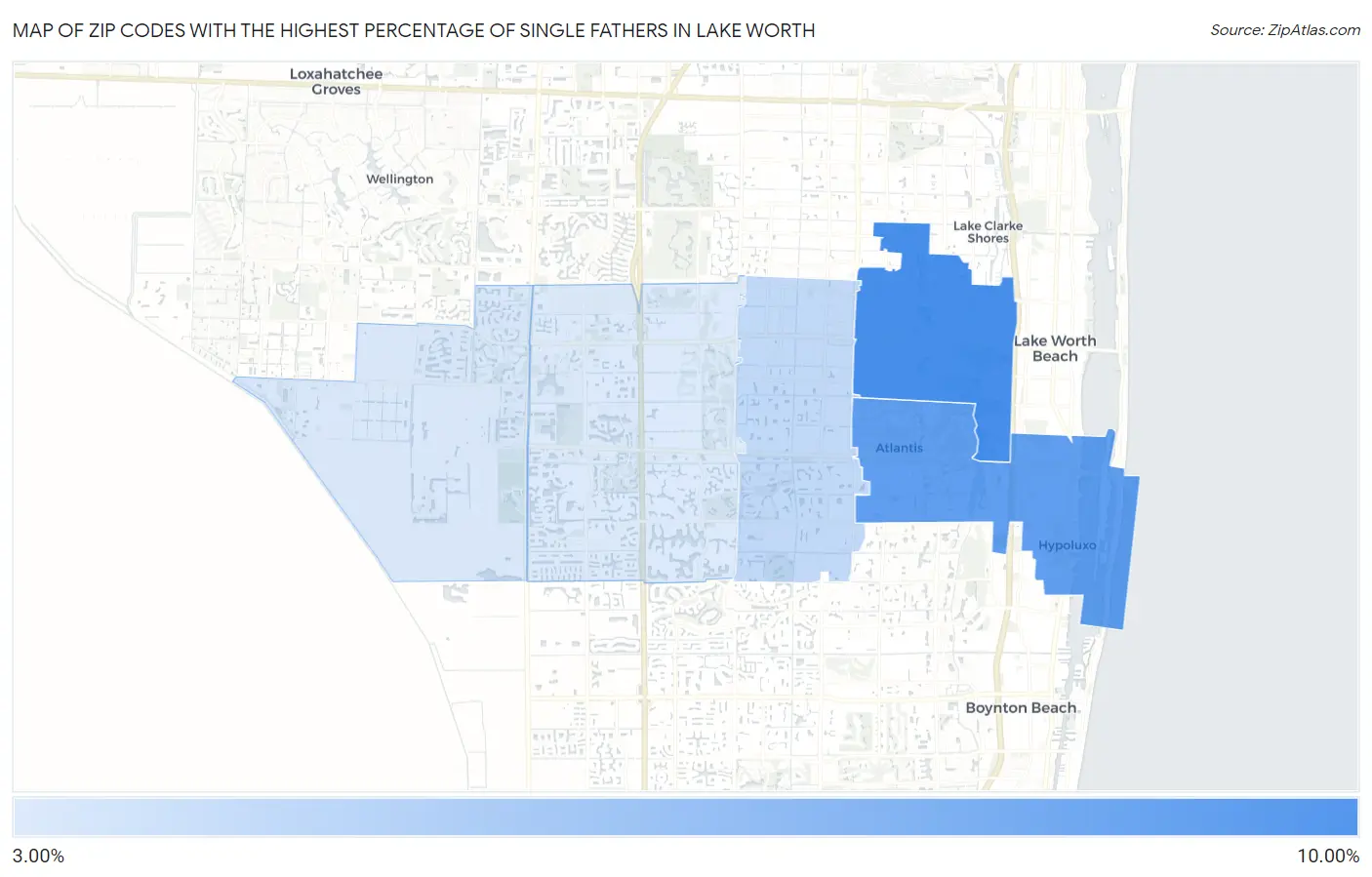 Zip Codes with the Highest Percentage of Single Fathers in Lake Worth Map