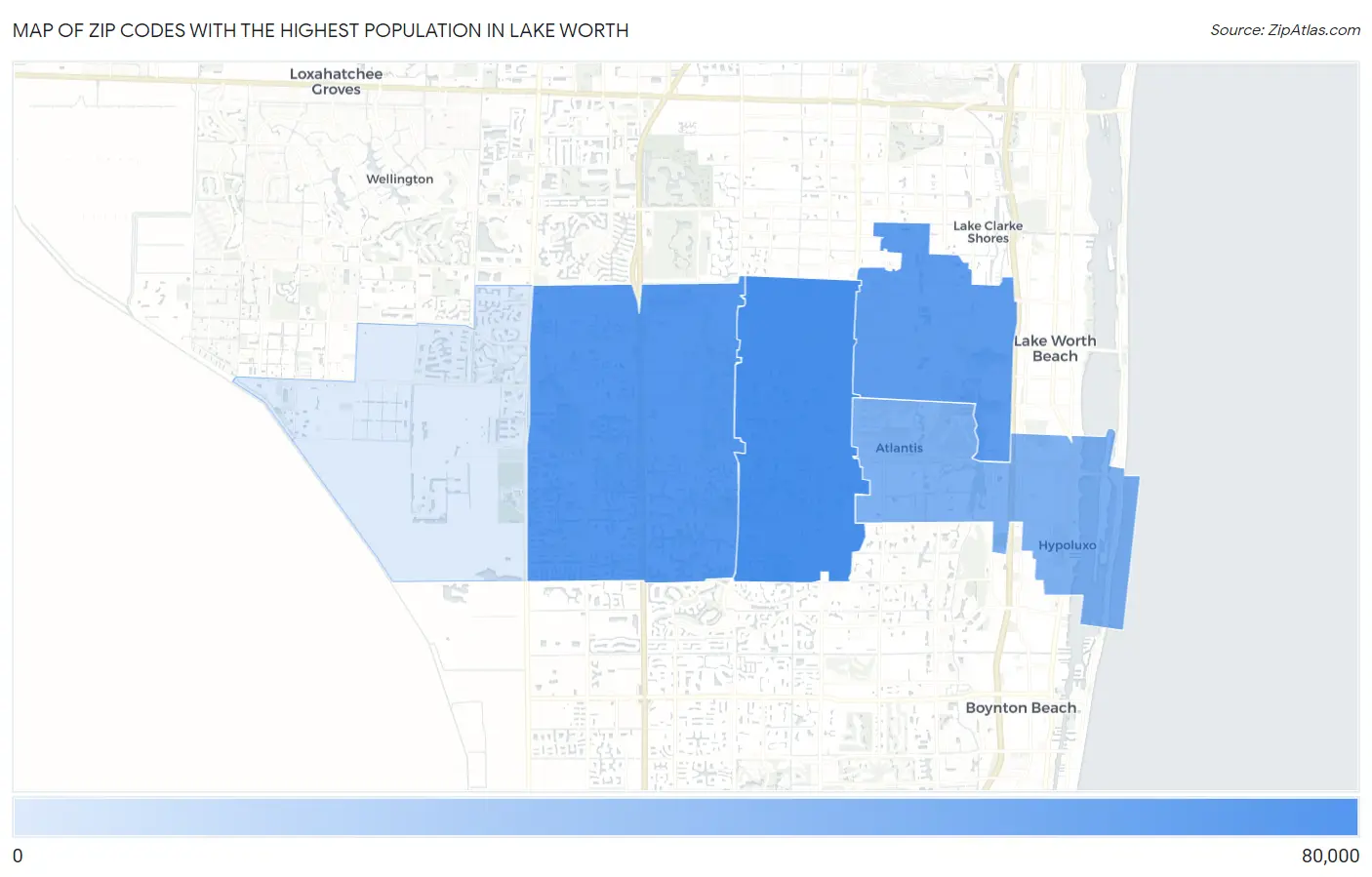 Zip Codes with the Highest Population in Lake Worth Map
