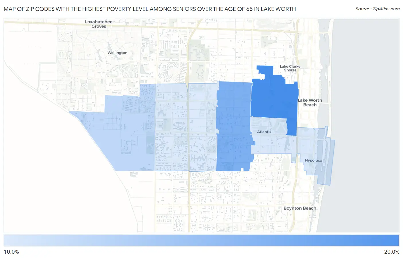 Zip Codes with the Highest Poverty Level Among Seniors Over the Age of 65 in Lake Worth Map