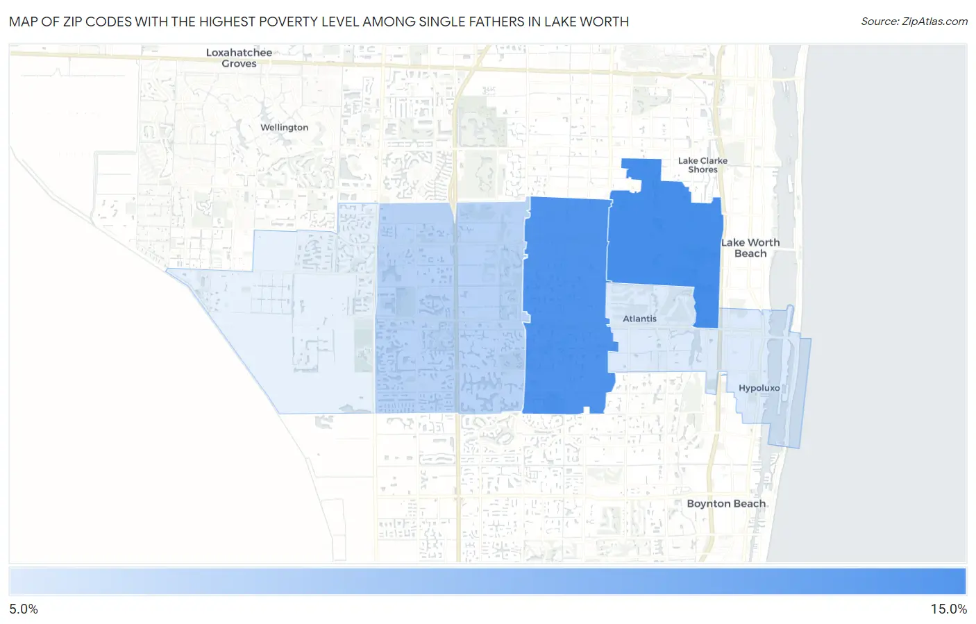 Zip Codes with the Highest Poverty Level Among Single Fathers in Lake Worth Map