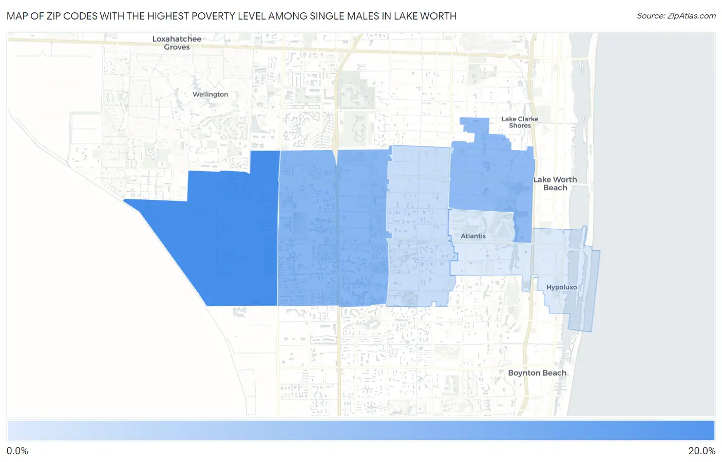 Zip Codes with the Highest Poverty Level Among Single Males in Lake Worth Map
