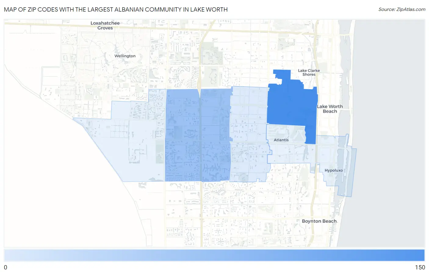 Zip Codes with the Largest Albanian Community in Lake Worth Map