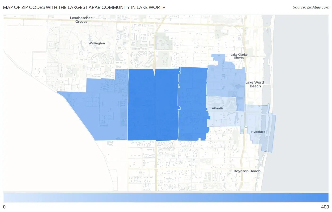 Zip Codes with the Largest Arab Community in Lake Worth Map