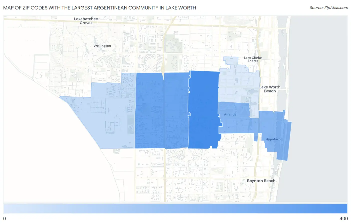 Zip Codes with the Largest Argentinean Community in Lake Worth Map