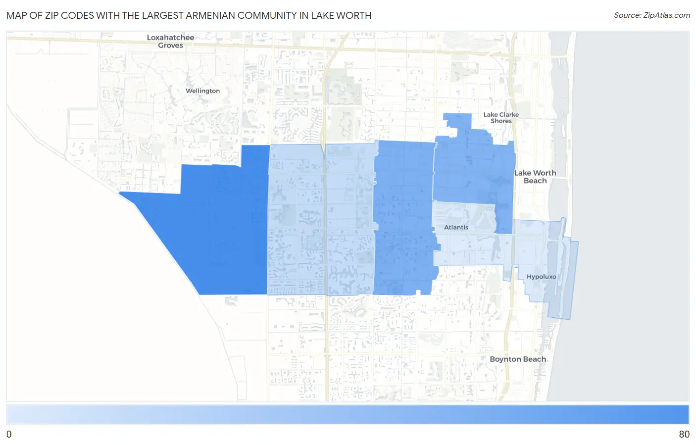 Zip Codes with the Largest Armenian Community in Lake Worth Map