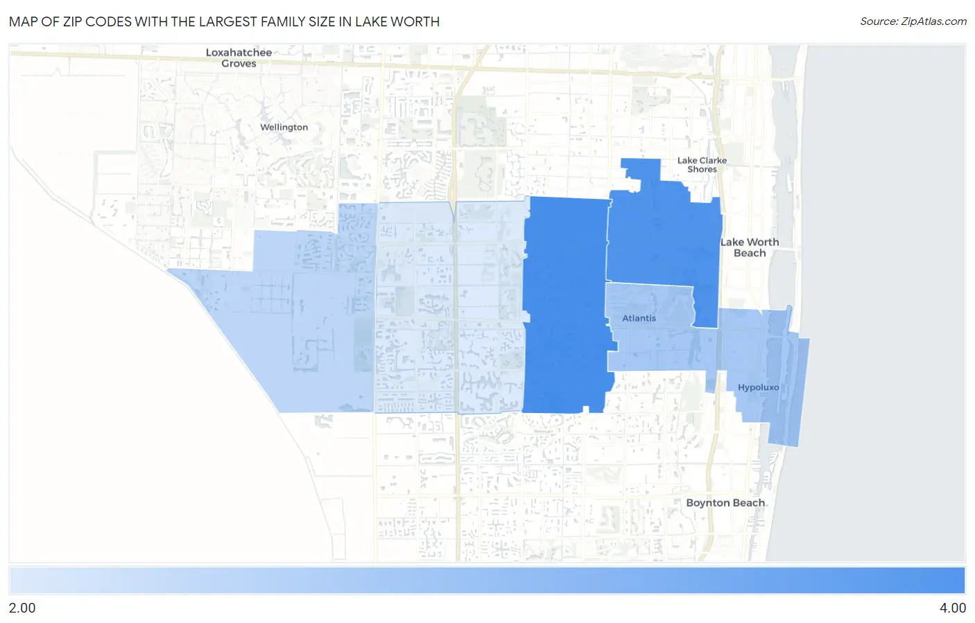Zip Codes with the Largest Family Size in Lake Worth Map