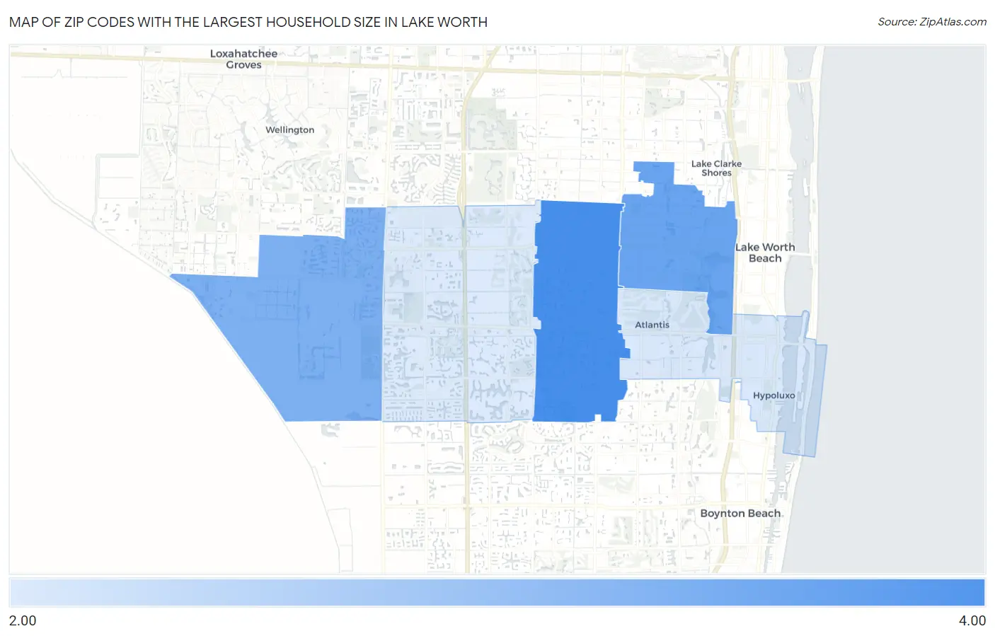 Zip Codes with the Largest Household Size in Lake Worth Map
