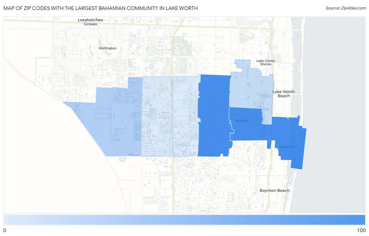 Zip Codes with the Largest Bahamian Community in Lake Worth Map
