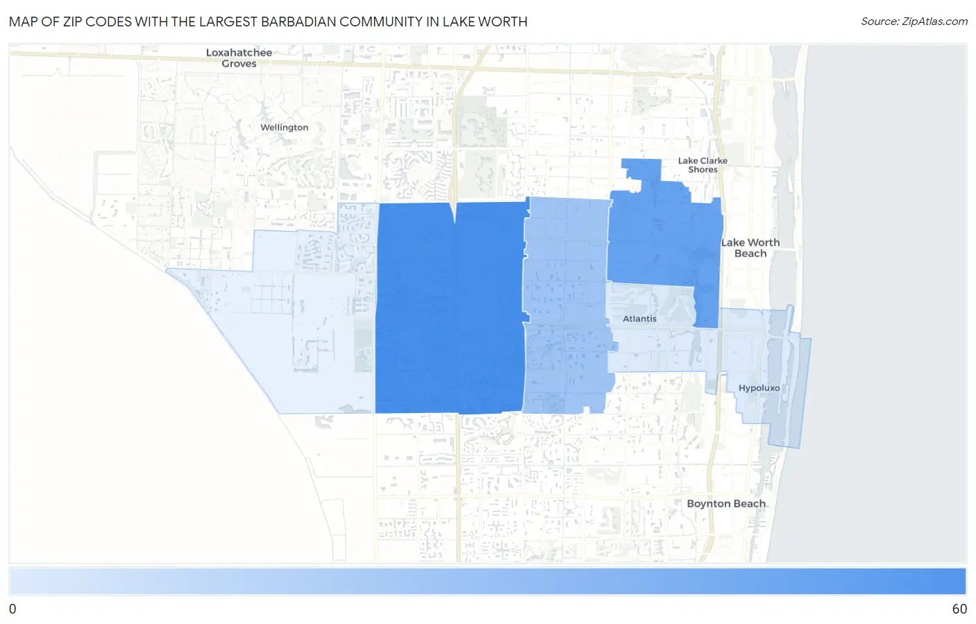 Zip Codes with the Largest Barbadian Community in Lake Worth Map