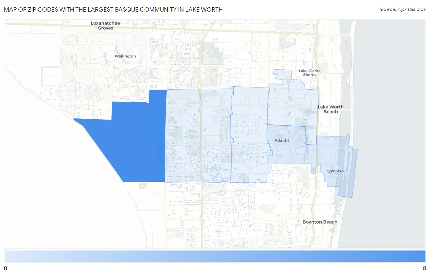 Zip Codes with the Largest Basque Community in Lake Worth Map