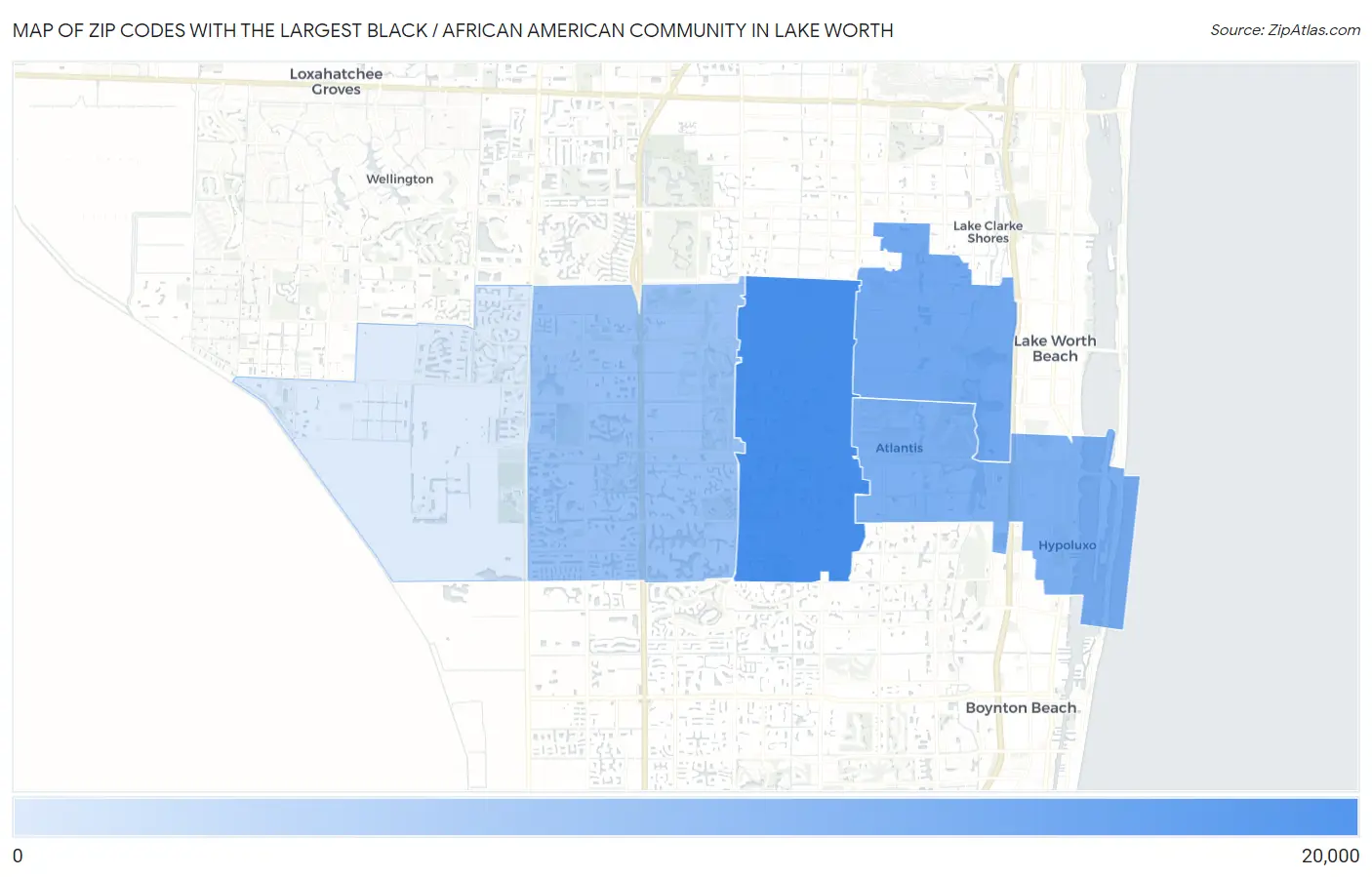 Zip Codes with the Largest Black / African American Community in Lake Worth Map