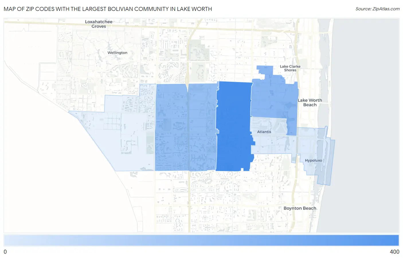Zip Codes with the Largest Bolivian Community in Lake Worth Map